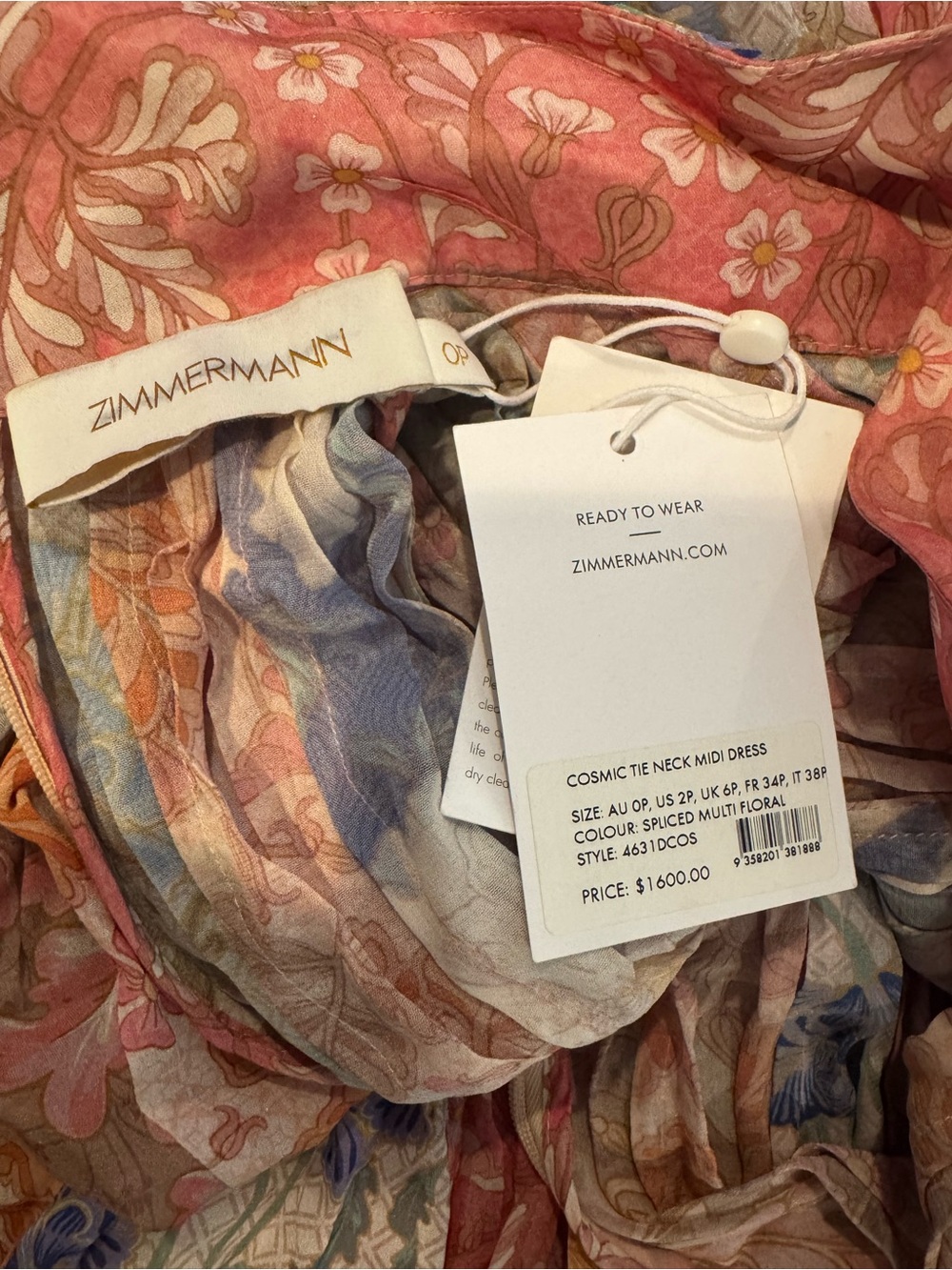 Zimmermann Pastel Floral Midi Dress with Bow Neck - Picture 8 of 8